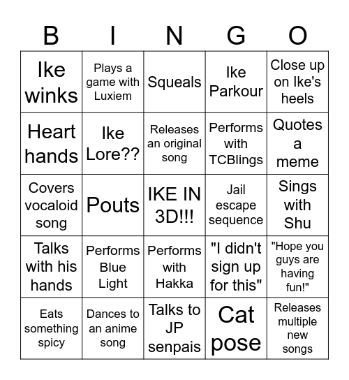 Ike Eveland 3D Bingo Card