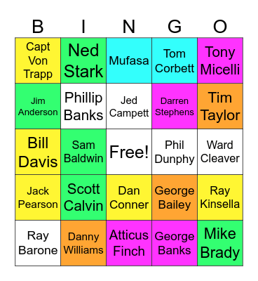 Dads on Film and TV Bingo Card