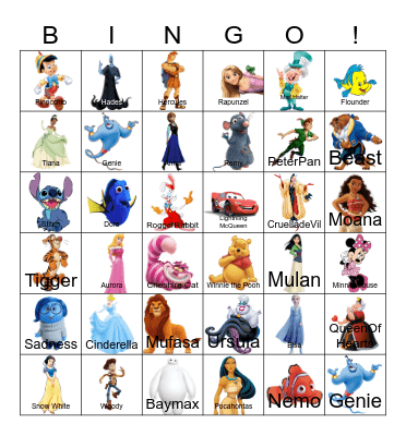 Disney Characters Bingo Card