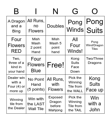 Mahjong Bingo Card
