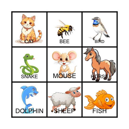 ANIMALS BINGO Card