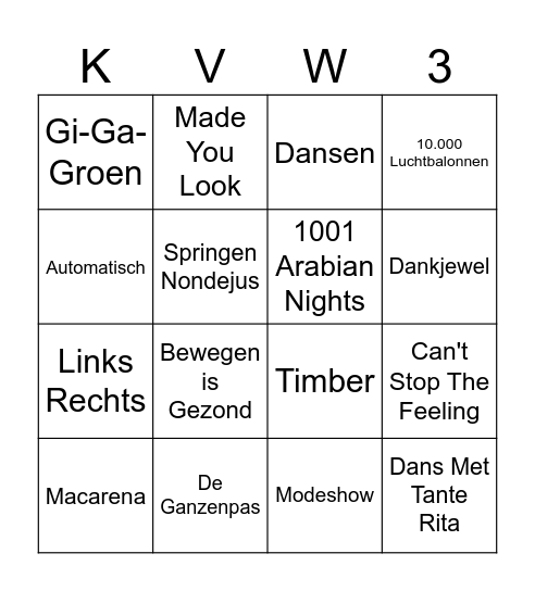 Japie's Muziekbigo Bingo Card