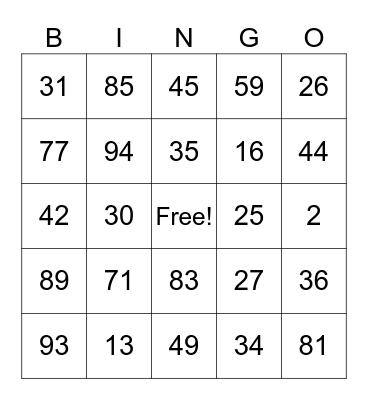COPING SKILLS BINGO Card