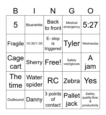 Outbound bingo Card