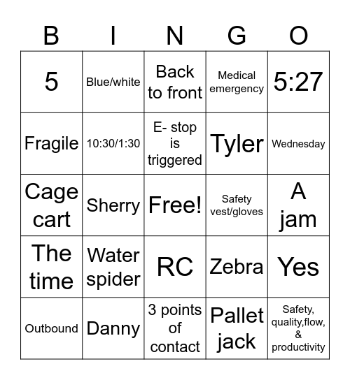 Outbound bingo Card