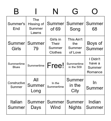 Summer Bingo Card