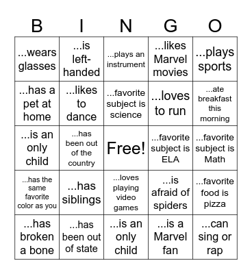 Human Bingo Card