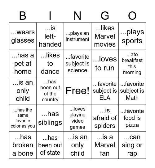 Human Bingo Card