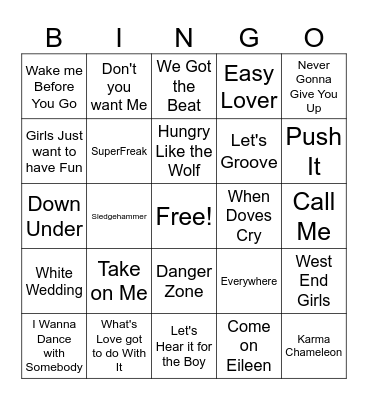 80's Pop Bingo Card