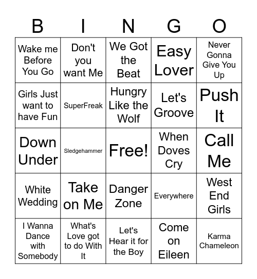 80's Pop Bingo Card