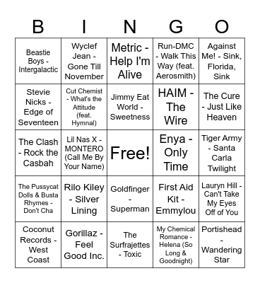 Music Bingo Brunch 7/20 Bingo Card