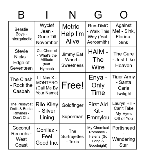 Music Bingo Brunch 7/20 Bingo Card