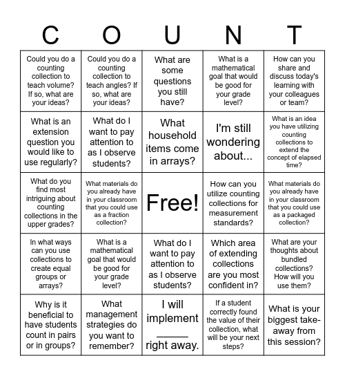 Counting Collections Reflection Bingo Card