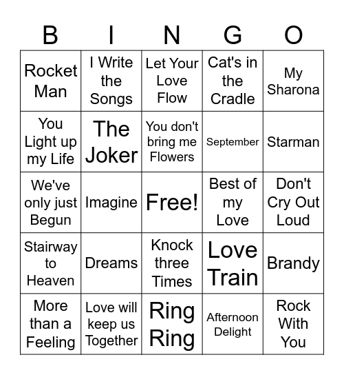 70's Bingo Card