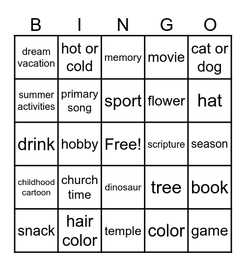 Favorites Bingo Card