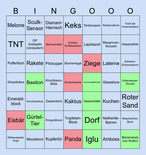 Minecraft Items Bingo Card