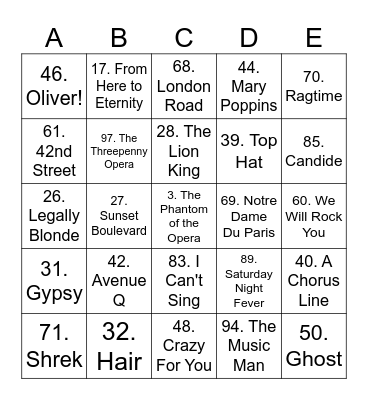 MUSICALS 2024 Bingo Card