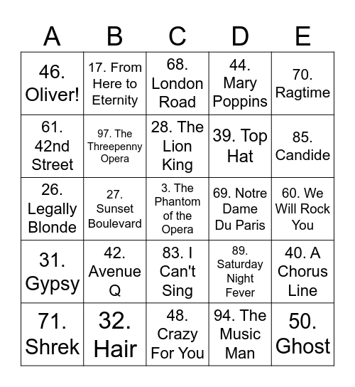 MUSICALS 2024 Bingo Card