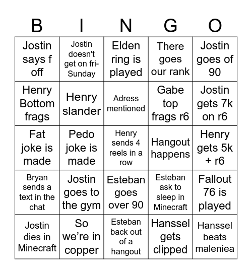 Untitled Bingo Card