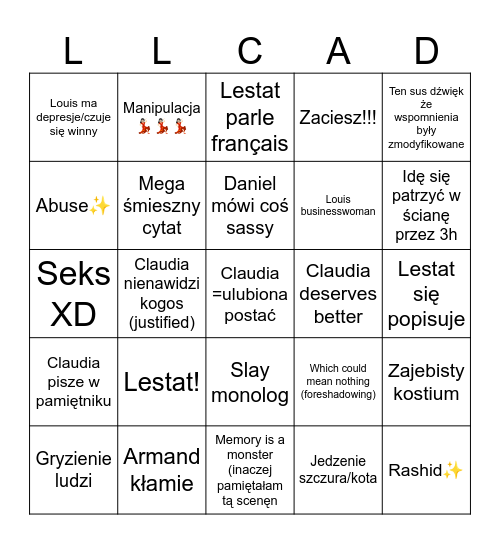 Wywiad z wampirem Bingo Card