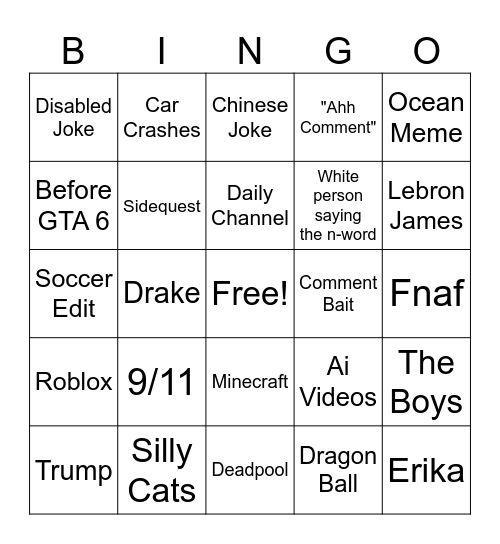 Drinking Game Bingo Card
