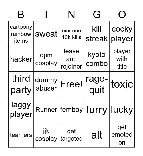 Strongest battlegrounds Bingo Card