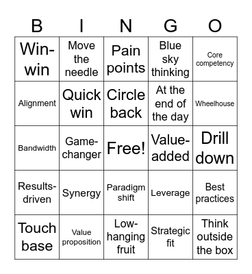 Corporate Lingo Bingo Card