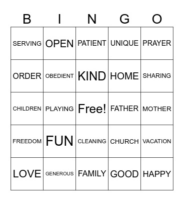 FAMILY IS A GREAT GIFT! Bingo Card