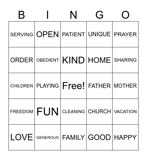 FAMILY IS A GREAT GIFT! Bingo Card