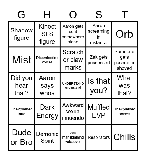 Ghost Adventures Bingo Card