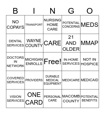 MI HEALTH LINK Bingo Card