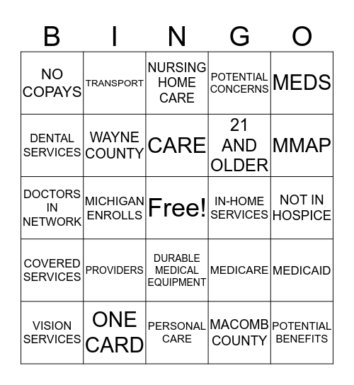 MI HEALTH LINK Bingo Card