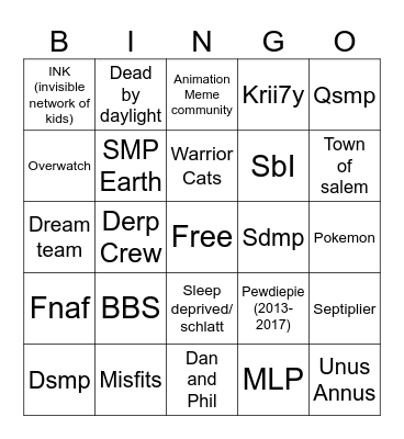 Fandom Bingo Card