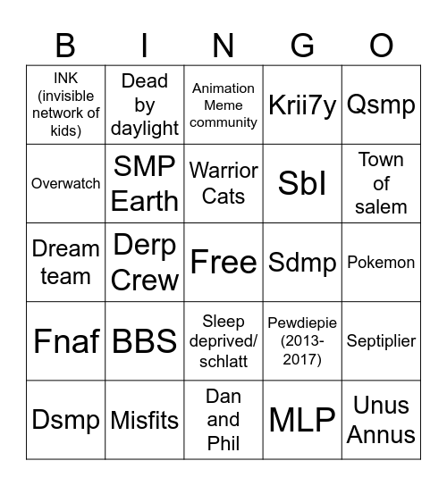 Fandom Bingo Card