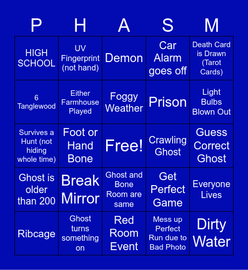 Phasmos Bingo Card