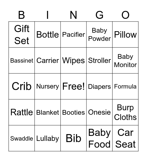 Baby Shower Bingo Card