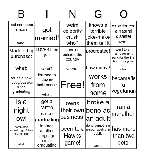 Get to (re)know you! Bingo Card