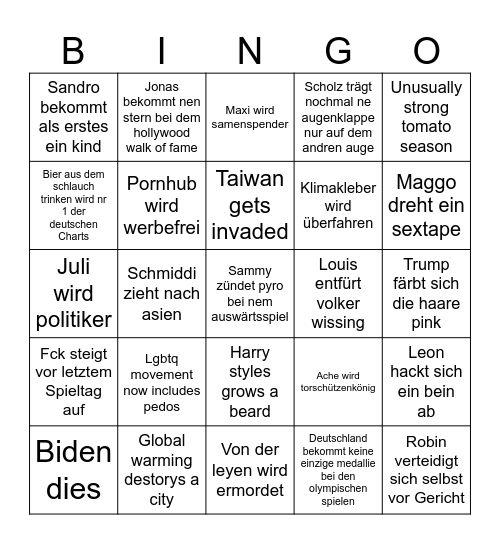 Felix Bingo Card