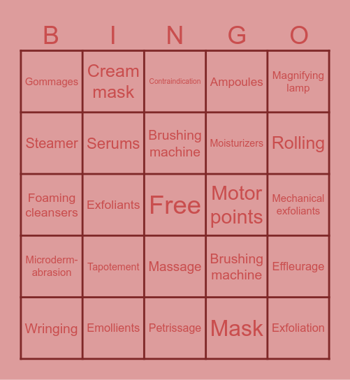 Facial Bingo Card