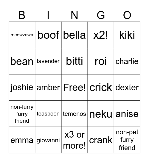 Knightlight Kitty Bingo Card