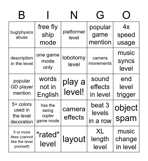 2.2 Recent Level Bingo Card