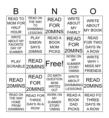 SUMMER READING CHALLENGE AND REWARDS! Bingo Card