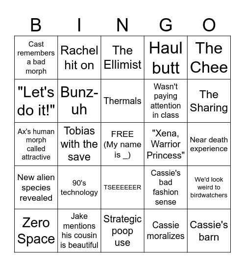 Animorphs Bingo Card