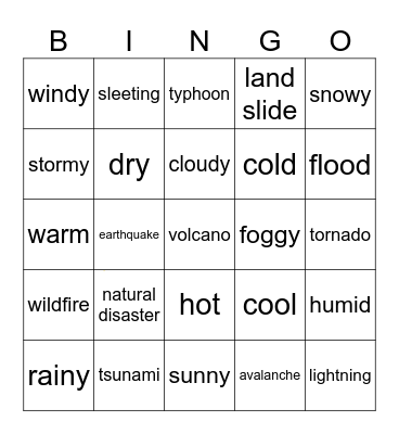 Weather Bingo Card