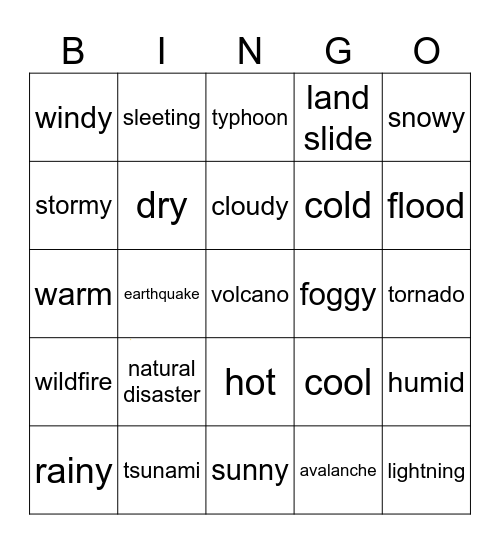 Weather Bingo Card