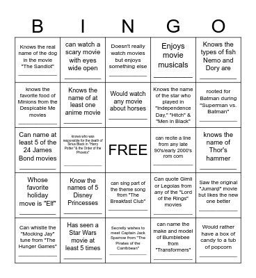 MOVIE MADNESS Bingo Card