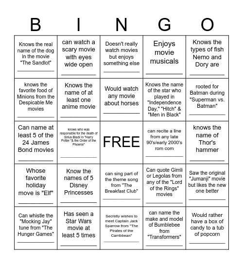 MOVIE MADNESS Bingo Card