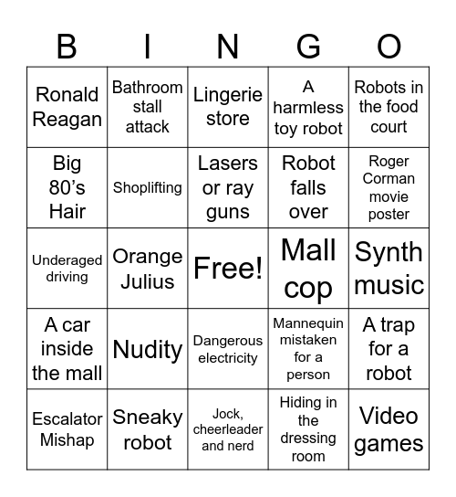 Chopping Mall Bingo Card