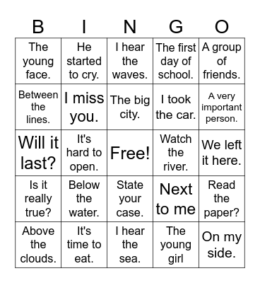 Fluency Phrase Bingo- Third grade Bingo Card