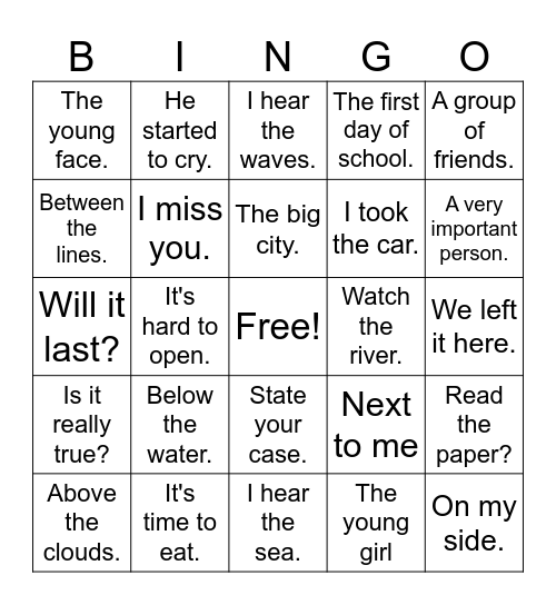 Fluency Phrase Bingo- Third grade Bingo Card